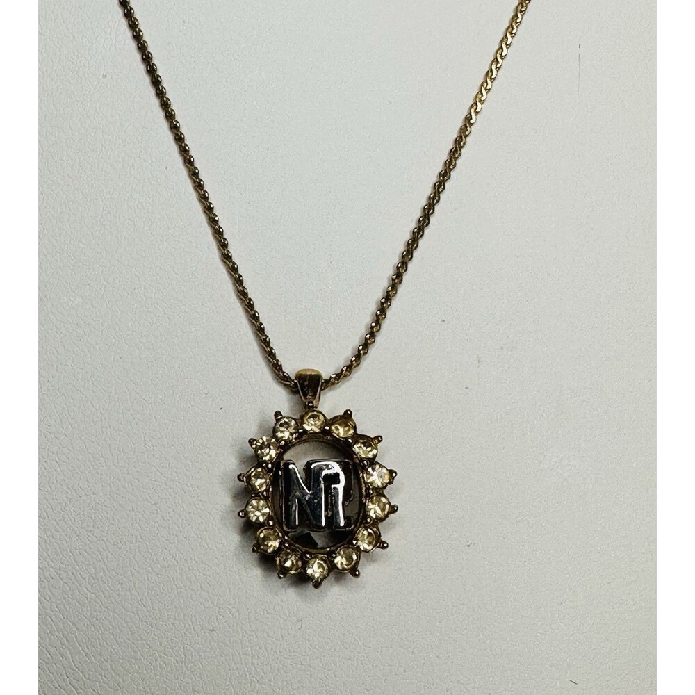 Gold Vintage Nina Ricci Pendant Necklace With Crystal Accents 22kt gold plated